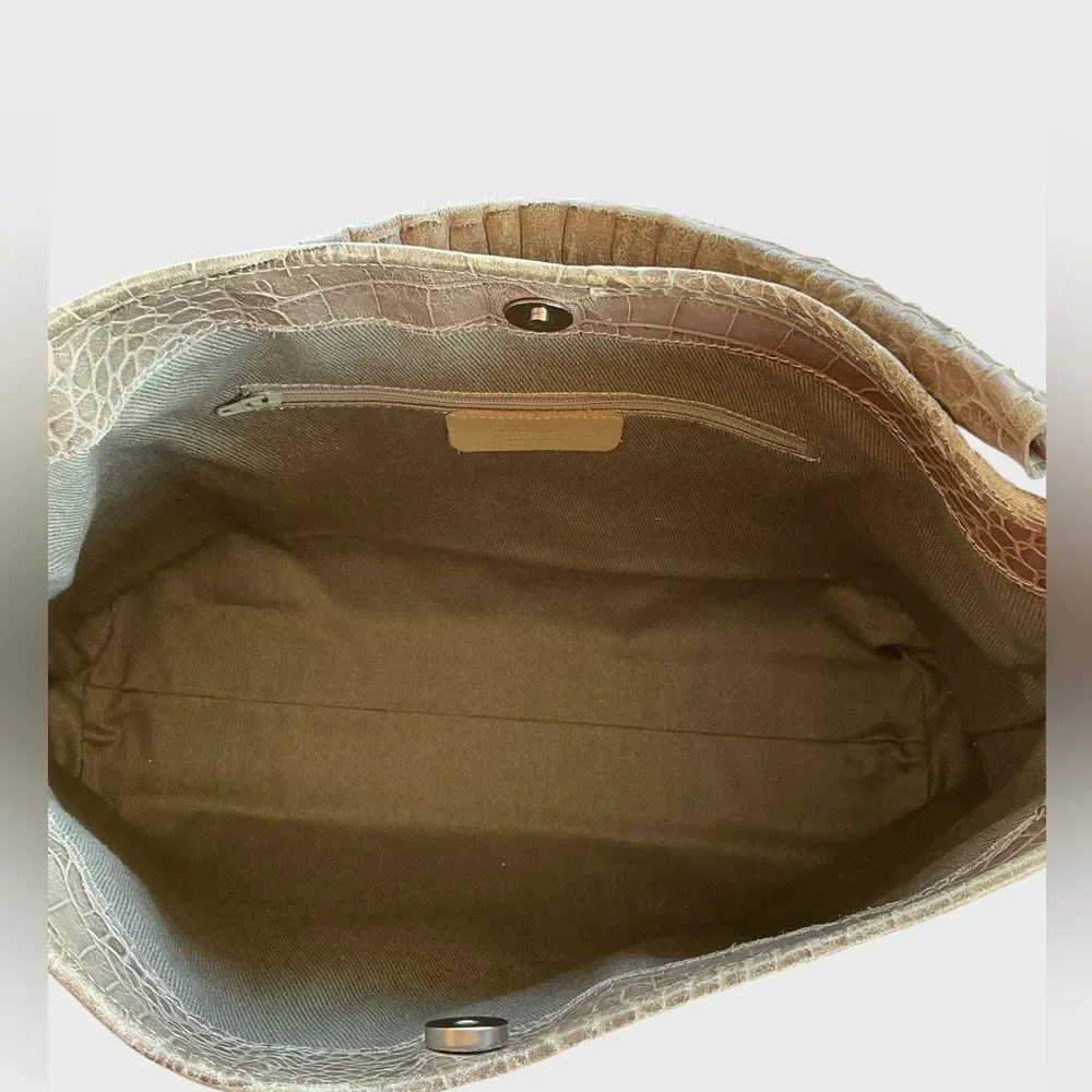 Maurizio Taiuti Italian Leather Croc Embossed Hobo Shoulder Bag